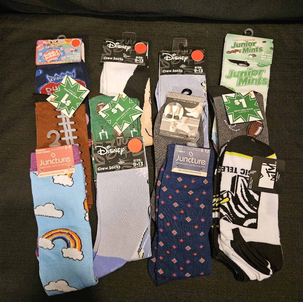Fashion Novelty Random Socks (18 Pairs) NWT